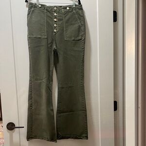 LOFT Olive Button-Up Flare Jeans